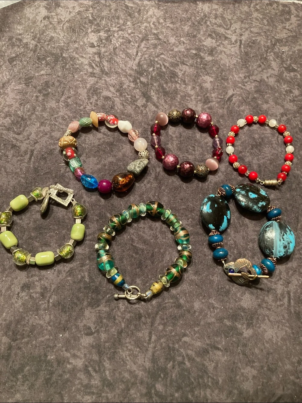 Awesome Beaded Bracelet Lot of 6 Glass Stone Resin